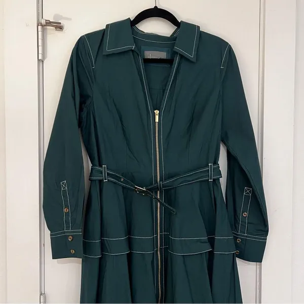 Anthropologie Long Sleeve Belted Front Midi Dress with Zipper - Image 5