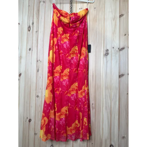 NWT Lulus Islay Hot Pink Floral Abstract Mesh Strapless Midi Dress Cruise Sz XL - Image 2