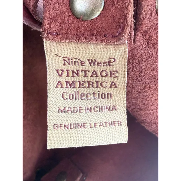 Nine West Vintage America Brown Leather Tote Studded Boho Shoulder Bag Handbag - Image 13