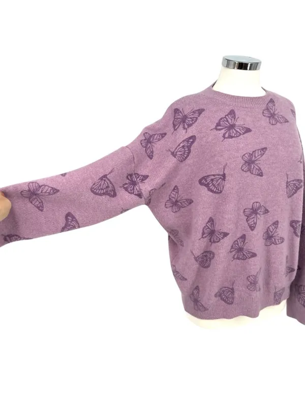 Le Lis Collection Butterfly Print Purple Oversized Sweater Size Medium - Image 4