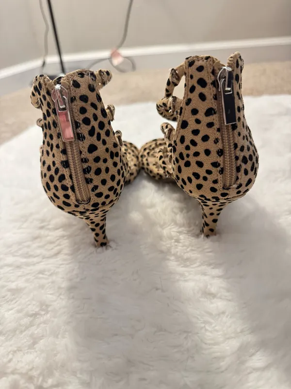 Leopard Print Faux Suede Heels Size 7 - Image 3