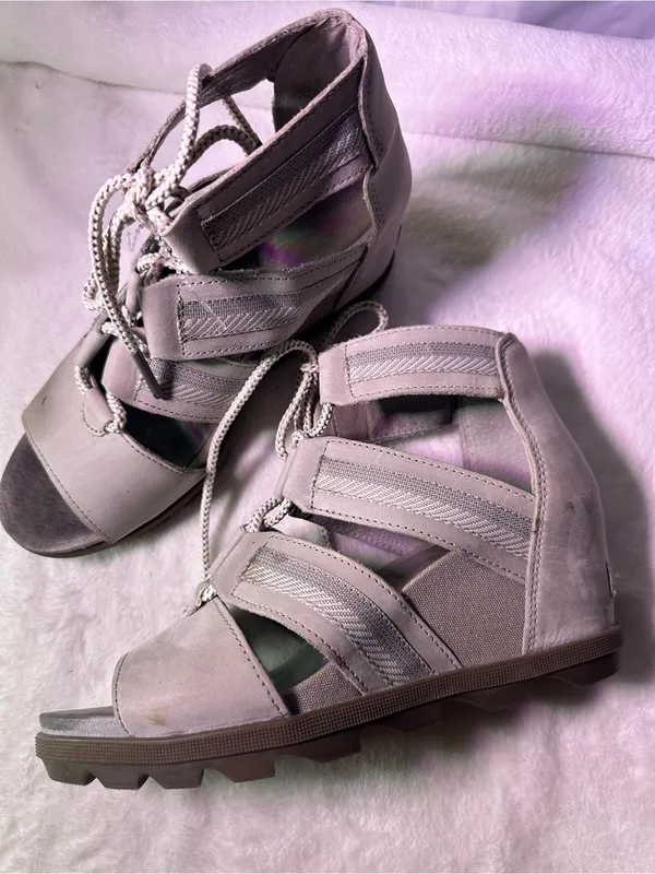 Sorel Beige Lace-Up Wedge Sandals - Image 7