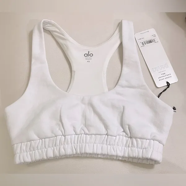 NWT Alo Yoga Scoop Neck Sweatshirt Bra White Size XS - Image 4