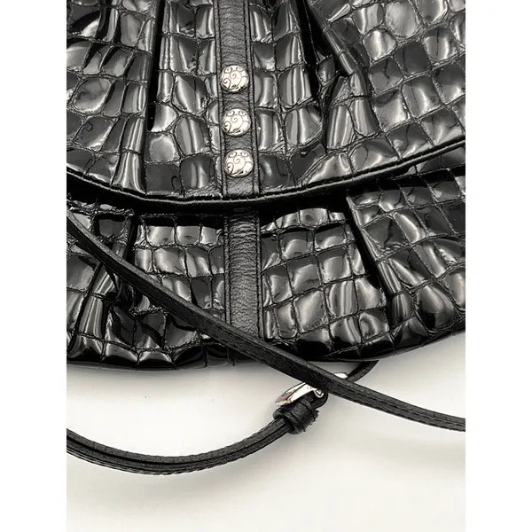 Brighton Black Croc Embossed Patent Leather Small Crossbody‎ Bag Designer Purse - Image 3