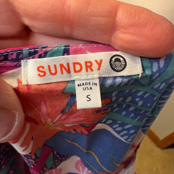SUNDRY Tropical Floral Print Short Sleeve Ruffle‎ Hem cotton Dress Size S - Image 6