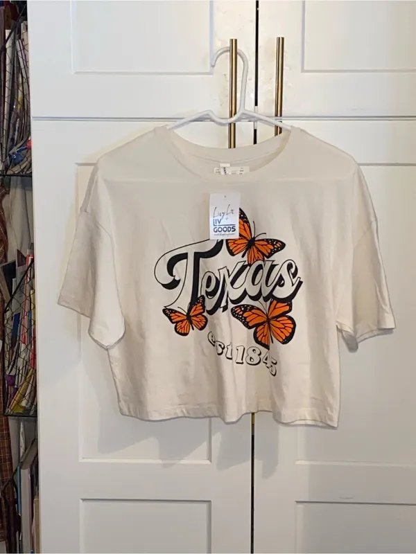 Texas T-shirt Graphic Tee butterflies Cotton Cropped basic - Image 2