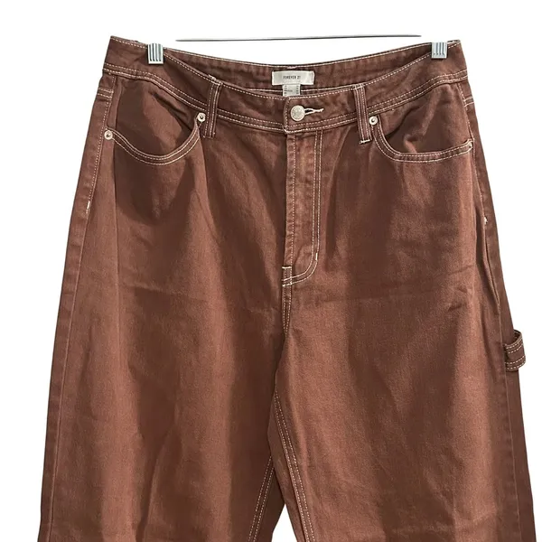 Forever 21 Brown‎ Wide Leg Carpenter Jeans Contrast Stitch Size 30 - Image 3