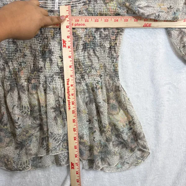 Free People XS Smocked Floral Sheer Peasant Ever After Top Boho Romantic Cottage - Image 8