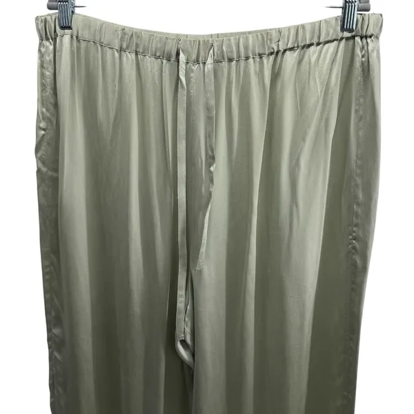 Clio 100% Silk Sage Green Drawstring Pants Pajama Career Luxury Old‎ Money L - Image 3