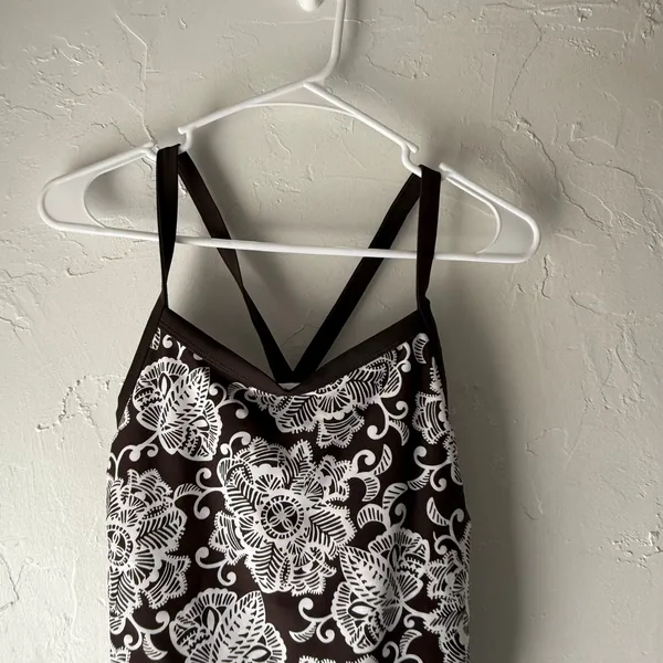 Ativa Size‎ 8 Brown Built In Bra Criss Cross Back Tankini Swimming Top - Image 2