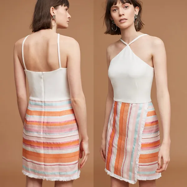Anthropologie Hutch Dress Kayln‎ Halter Tank Colorful White Sz 4 Faux Wrap Skirt - Image 4