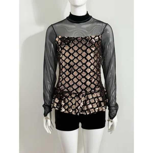 Weissman Dance Costume Black Gold Sequin Glam Dancecore Competition Medium Adult - Image 4