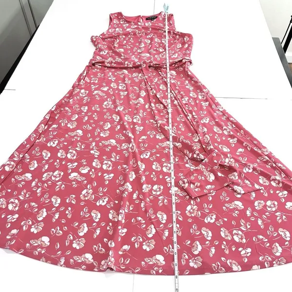Ralph‎ Lauren Peach Floral Fit Flare Sleeveless Stretch Midi Dress Size 10 - Image 9