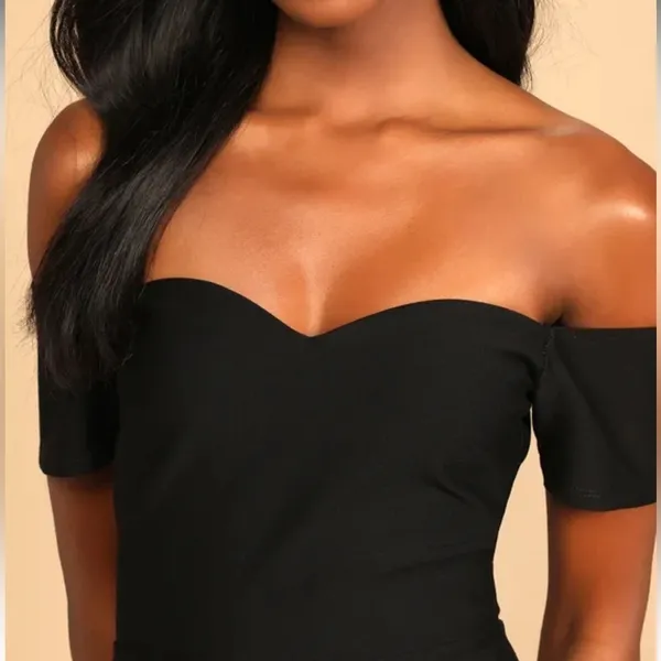 NWT Lulus How Much I Care Off-The-Shoulder Fishtail Midi Dress Black Size Small - Image 4