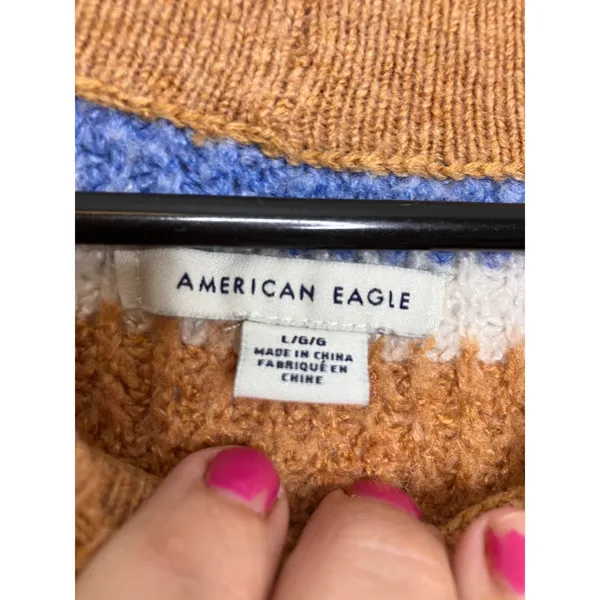 American Eagle Sweater Womens Large Brown Striped Excellent Waffle Knit Pullover - Image 3