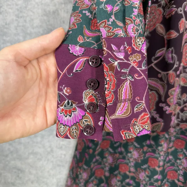 CAbi Size-L Festive Maxi Dress Retro Floral Paisley Print Blue Burgundy - Image 11