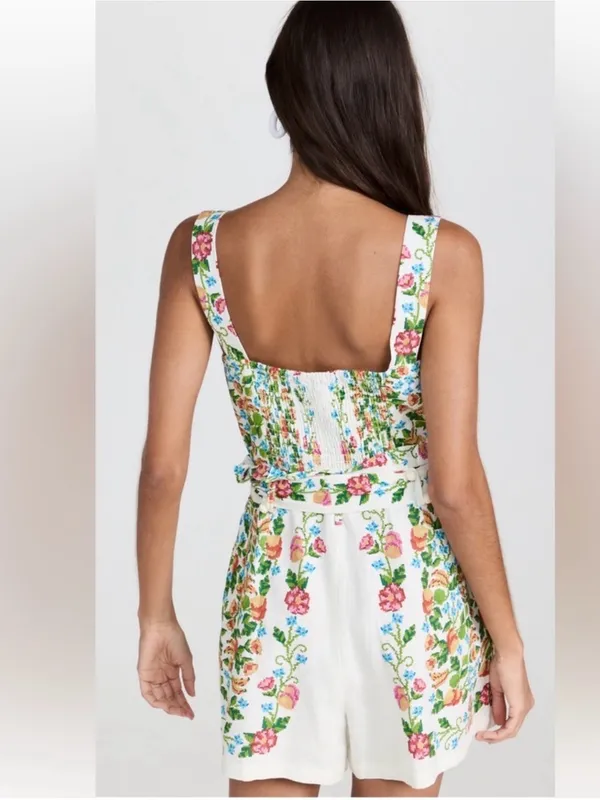 Farm Rio Tropical Romance Floral Linen Blend Romper Size Large - Image 2