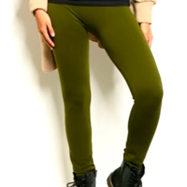 F&F Fleece Warmer High-Waist Olive Green Full Length Leggings - Image 3