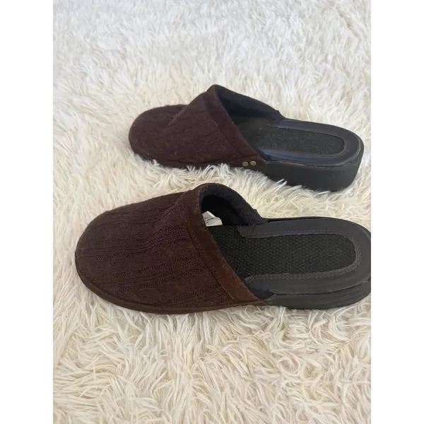 Cable Knit Slippers Mules‎ Clogs Brown Acrylic Cozy Comfort Slip On Shoes - Image 4