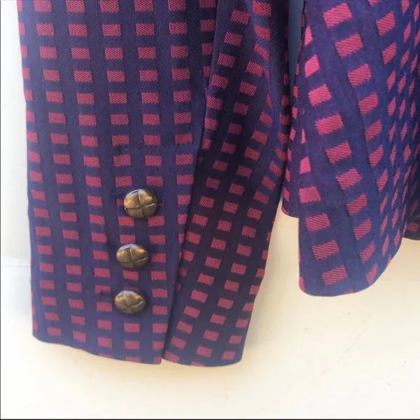 Modcloth Womens small Navy & Maroon Grid Print Bow Back dressy Casual blazer - Image 7