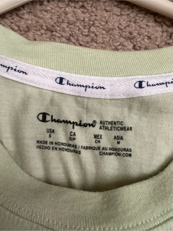 Champion Light Green Crop Tee with Purple Chest Graphic - Image 4