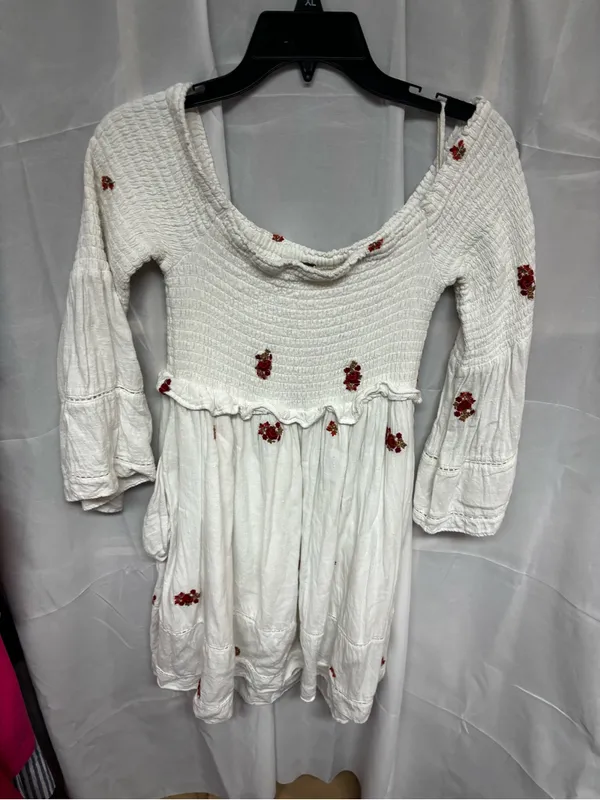 Free People White One-Shoulder Mini Dress with Red Floral Accents - Image 2
