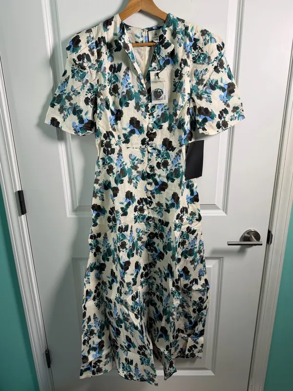 Tuckernuck Blue‎ Blooms Linen Maxi Dress Size XS Floral Coastal Vacation - Image 12