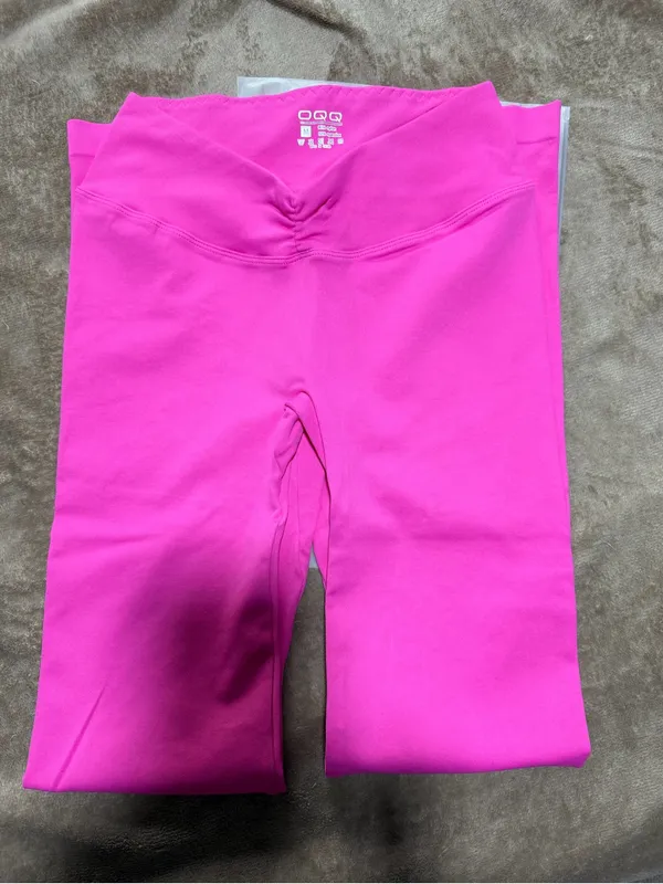 OOQ Pink Activewear High Waisted Flare Leggings- Vibrant Magenta - Image 2