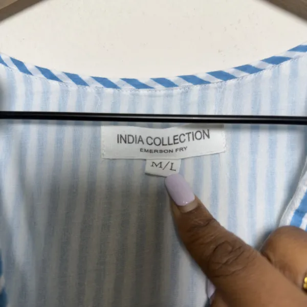 Emerson Fry India Collection Women‎ Isla Dress M/L Blue Stripe Organic Cotton - Image 3