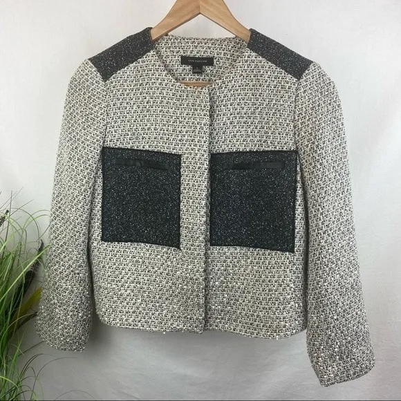Ann Taylor SET Gray Woven Collarless Parchwork Jacket & Skirt NEW - Image 4