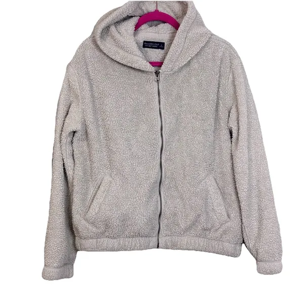 Abercrombie & Fitch Sherpa hoodie Women Large Soft a&f Langenlook gorcpore cream - Image 9
