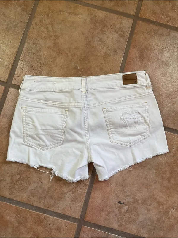 American Eagle Outfitters Y2K White Distressed Denim Cutoff Shorts - Image 2