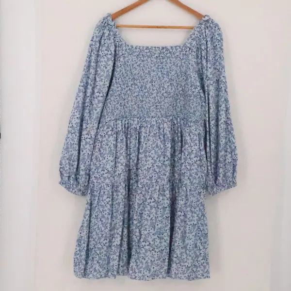 Old Navy Floral Tiered Mini Dress Womens Size XL Blue Ditzy Floral Milkmaid NWT - Image 4