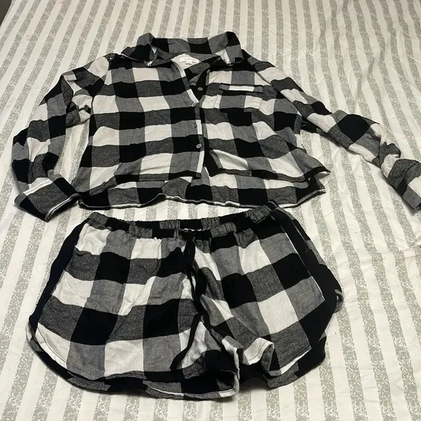 Colsie Plaid PJ Shorts and Top Lounge Set in black plaid - Image 2