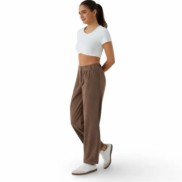 HALARA Mid Rise Corduroy Casual Pants Tall Brown Pleated Sz M - Image 4
