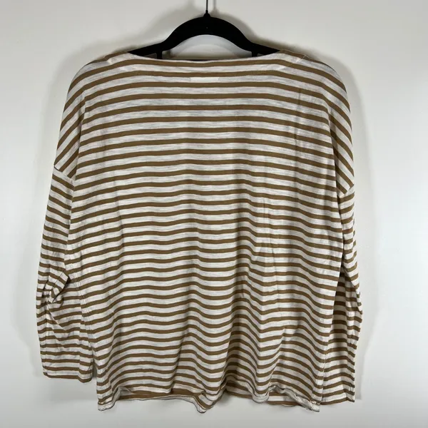 J. Jill Striped Cotton Long Sleeve Tee Brown White Boat‎ Neck Petite Medium - Image 8