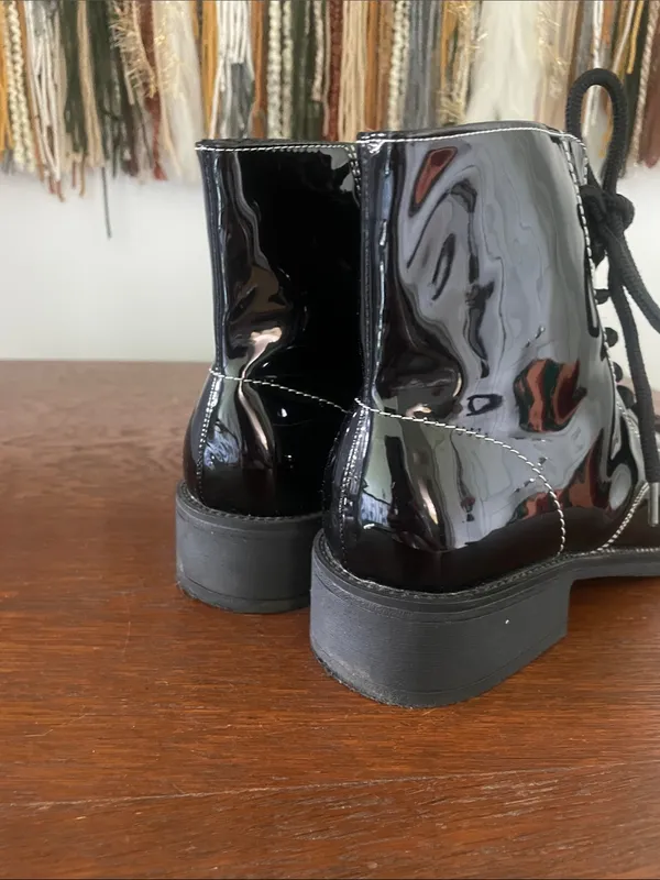 Black Patent Lace-Up Combat Boots size 7.5 like new - Image 3