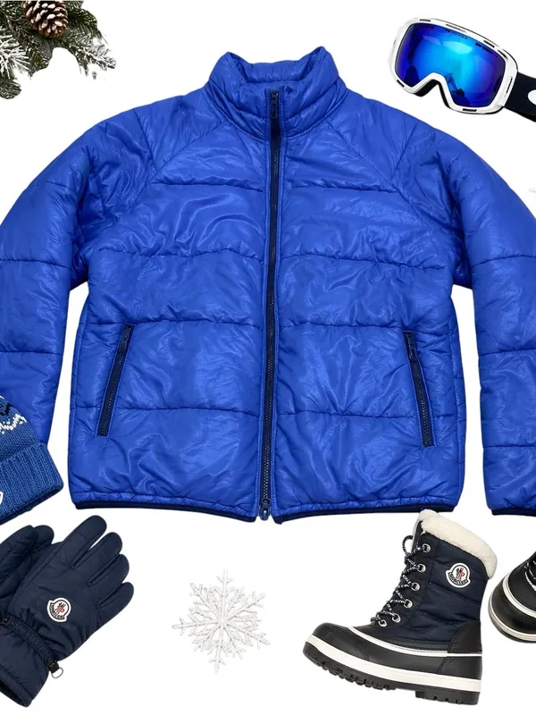 Patagonia Patched Blue Down Puffer Coat Jacket Full Zip Insulated Women L FLAWED - Image 2