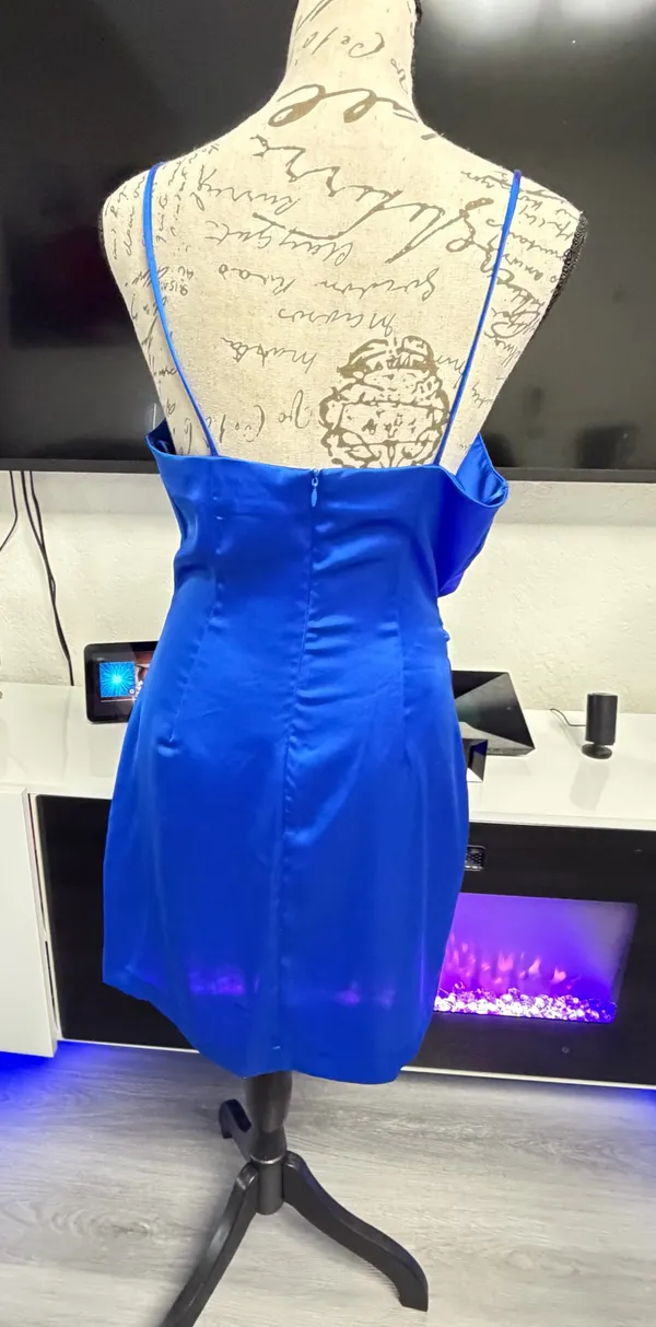 Zara Royal Blue Satin Cowl-Neck Mini Dress - Size Small 💙 - Image 8