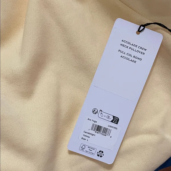 Alo Yoga NWT Accolade Crew Neck Pullover Candlelight Yellow Size L - Image 8