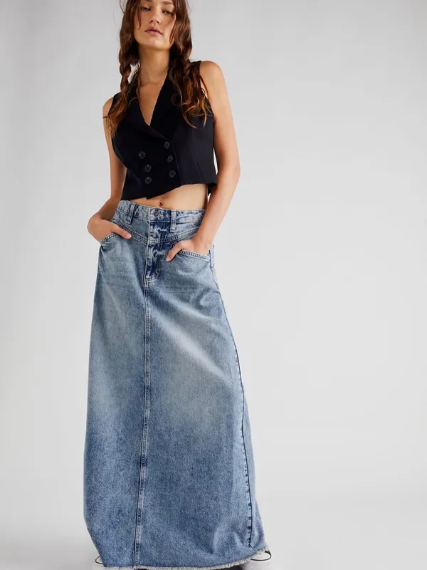 We The Free Free People Come As You Are Denim Maxi Skirt 27” Waist - Image 3