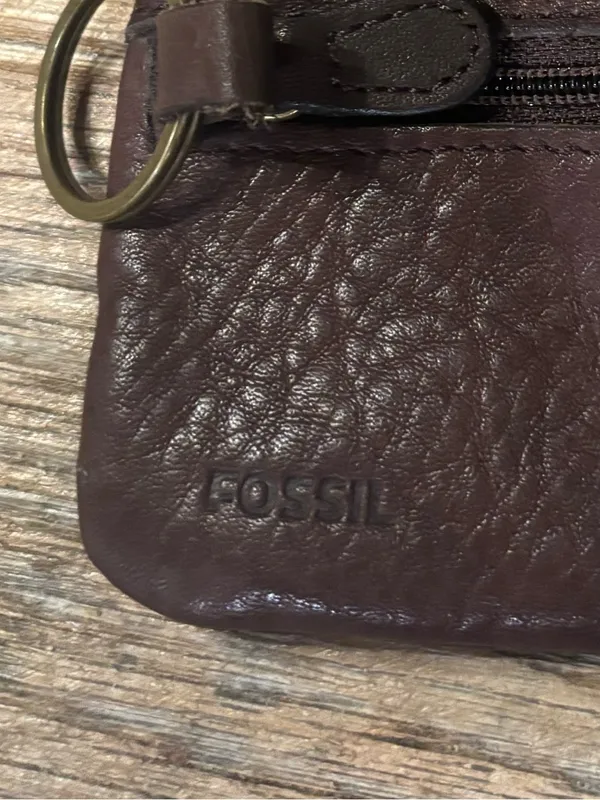Fossil Brown Genuine Leather Change Purse Keychain Wallet - Image 7