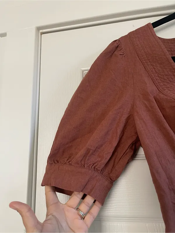NWT Anthropologie Scoop Neck Puff Sleeve Linen Blend Cropped Blouse Top Size S - Image 5