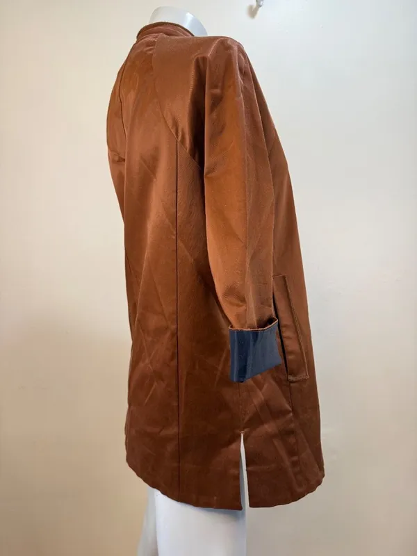 Korean 80s Vintage Copper Satin Trench Coat Dos de Darin Medium - Image 6