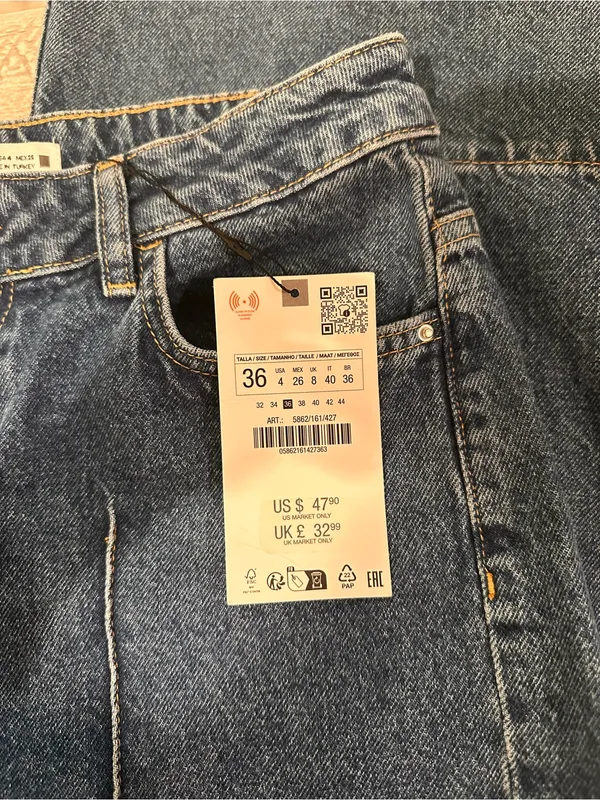 NWT ZARA Wide Leg Front Central Seam Dark Blue Women’s Jeans - Image 3