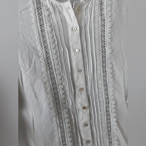 H&M mini dress lace embroidered pintuck ruffle short flutter sleeve ladder - Image 4