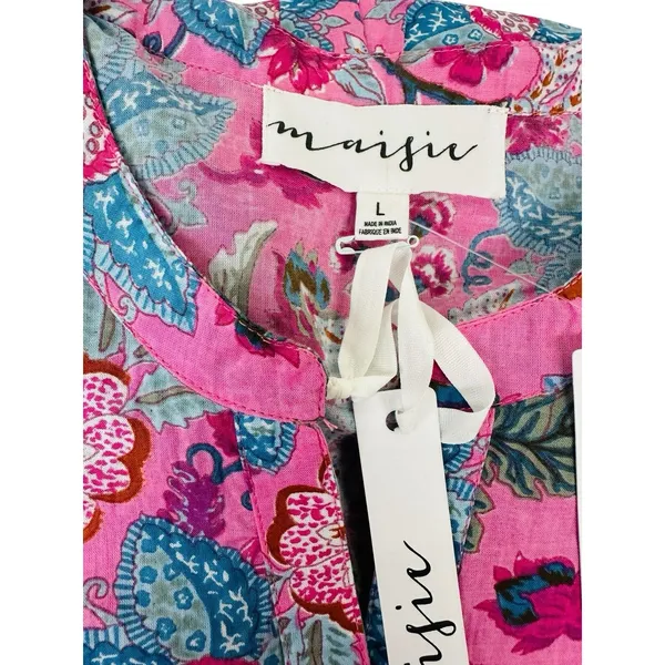 NWT Maisie Floral Ballon 3/4 Sleeve 100% Cotton Minidress Pink Ethnic Size Large - Image 4