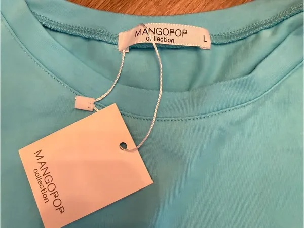 Mango Light Blue Short Sleeve Bodysuit Tee Sz L NWT - Image 3