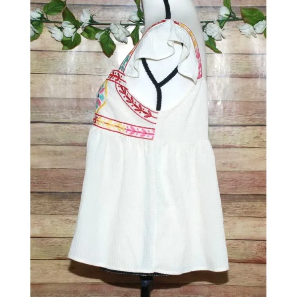 Blu Pepper Embroidered Peasant Top Ruffle Sleeve Size L Babydoll Boho Festival - Image 5