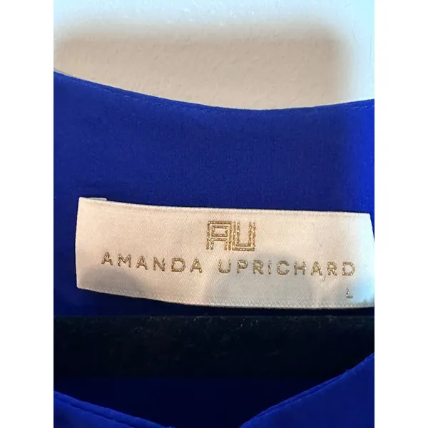 Amanda Uprichard Royal Blue Silk‎ Shift Dress Midi 3/4 Sleeve Sz L Preppy Luxury - Image 4